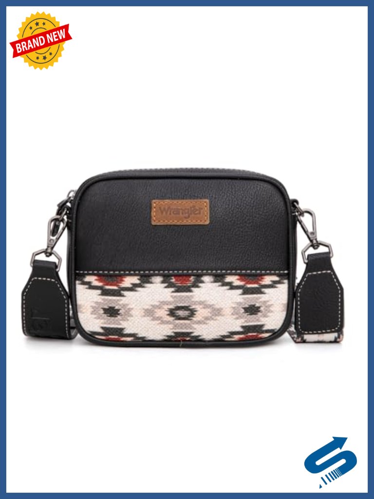 Vegan Leather Aztec Crossbody Bag With Guitar Strap